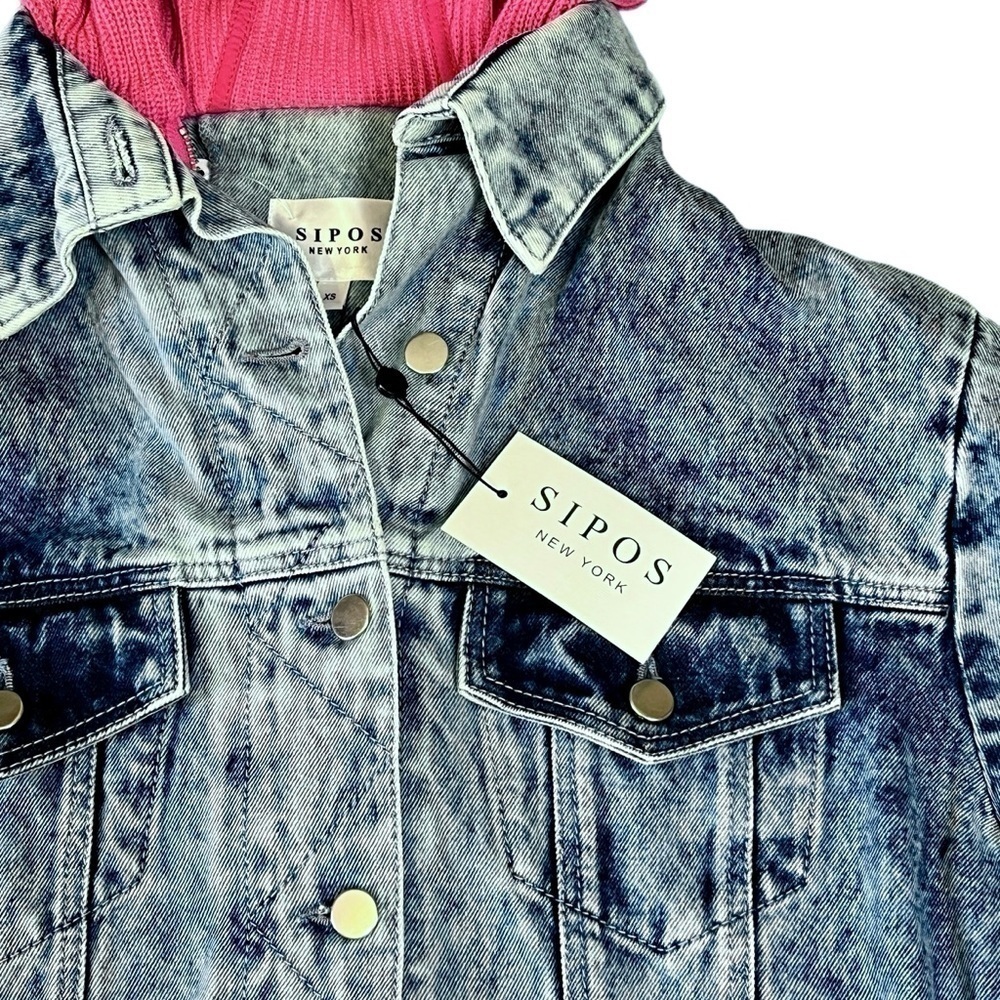 Samantha Sipos Zinna Denim Trucker Jean Jacket Knit Hood. Blue XS #903 NWT - Picture 3 of 6